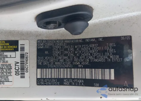 2005 Toyota Sienna Xle Limited из США, поврежденный, VIN 5TDZA22C55S348503